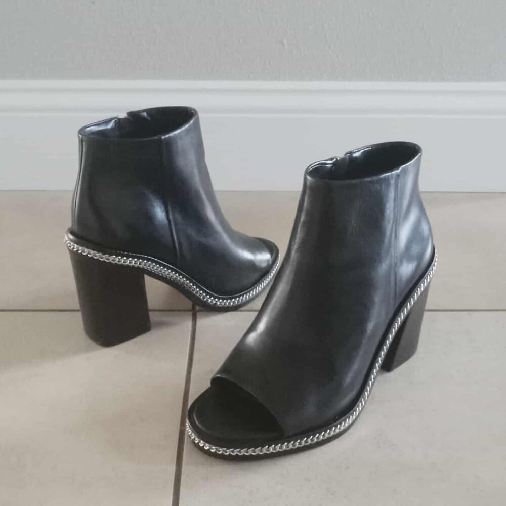 Vince Camuto Bitnny Chain Block-Heel Peep Toe Ankle Boots